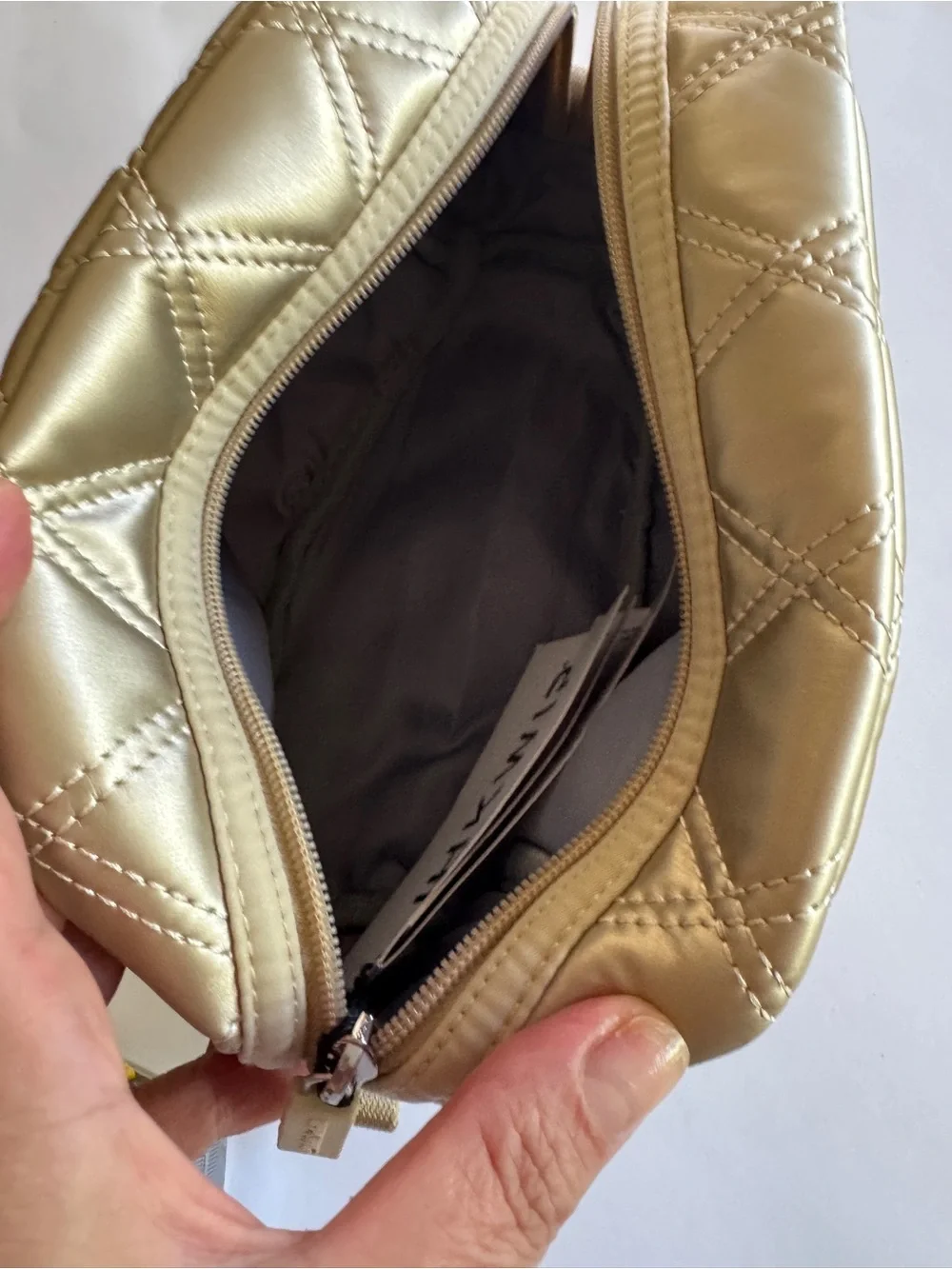 New Metallic Gold Puffy Quilted Cosmetic Makeup Bag 8x6x4